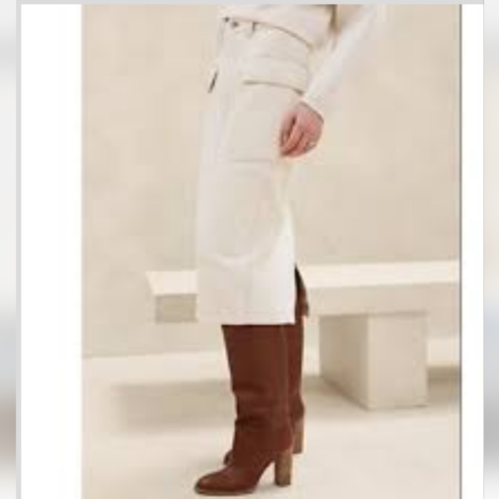 Banana Republic Harlow Cream Denim Cargo Midi Skirt 12